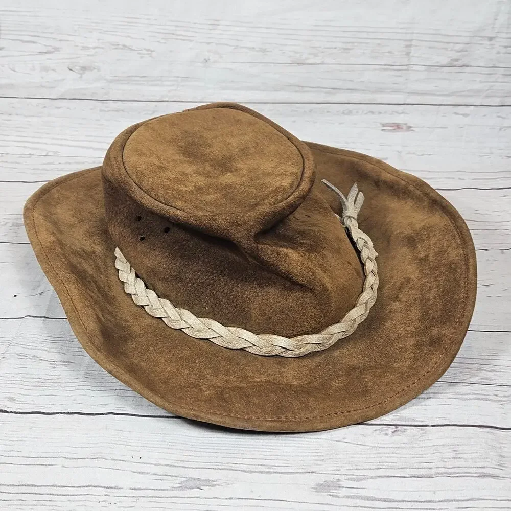 Walkabout Real Leather Outback Bush Hat Men's Large Brown Suede Braided Band